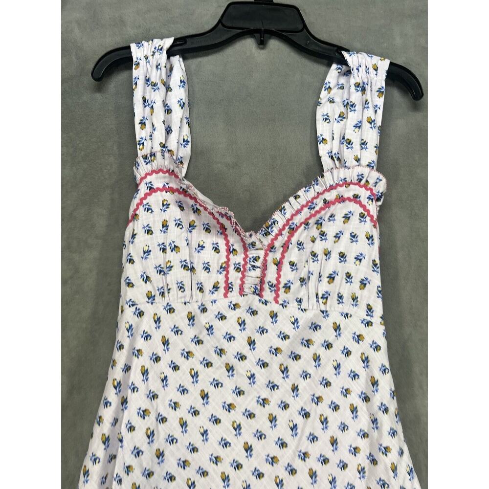 Free People White Midi Dress with Blue Floral Print and Pink Trim - Picture 5 of 11